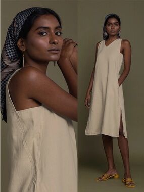 Reistor • Reading Tea Leaves Dress in Neutral Beige hemp linen beach coastal